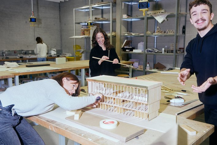 Architecture students building models
