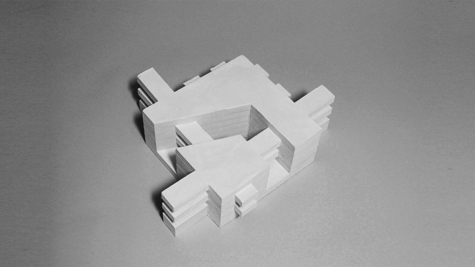 Draufsicht einer stadträumlichen Skulptur eines urbanen Stadtblocks