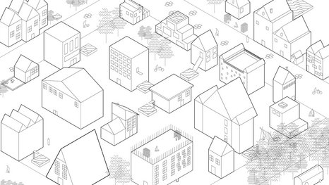 Axonometrie einer Vorstadtansicht der Studienarbeit "Leben vor der Stadt"
