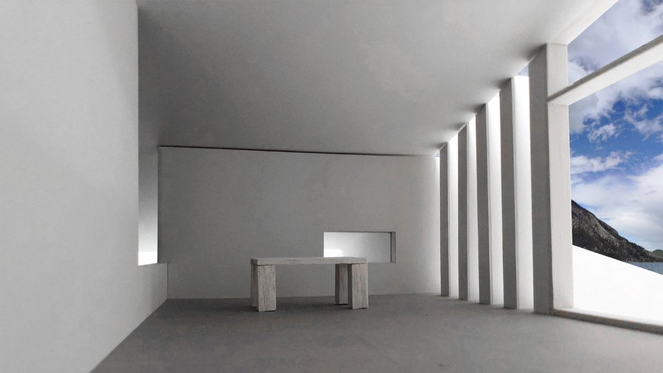 Innenraumansicht der Studienarbeit Kunstrefugium am Walchensee