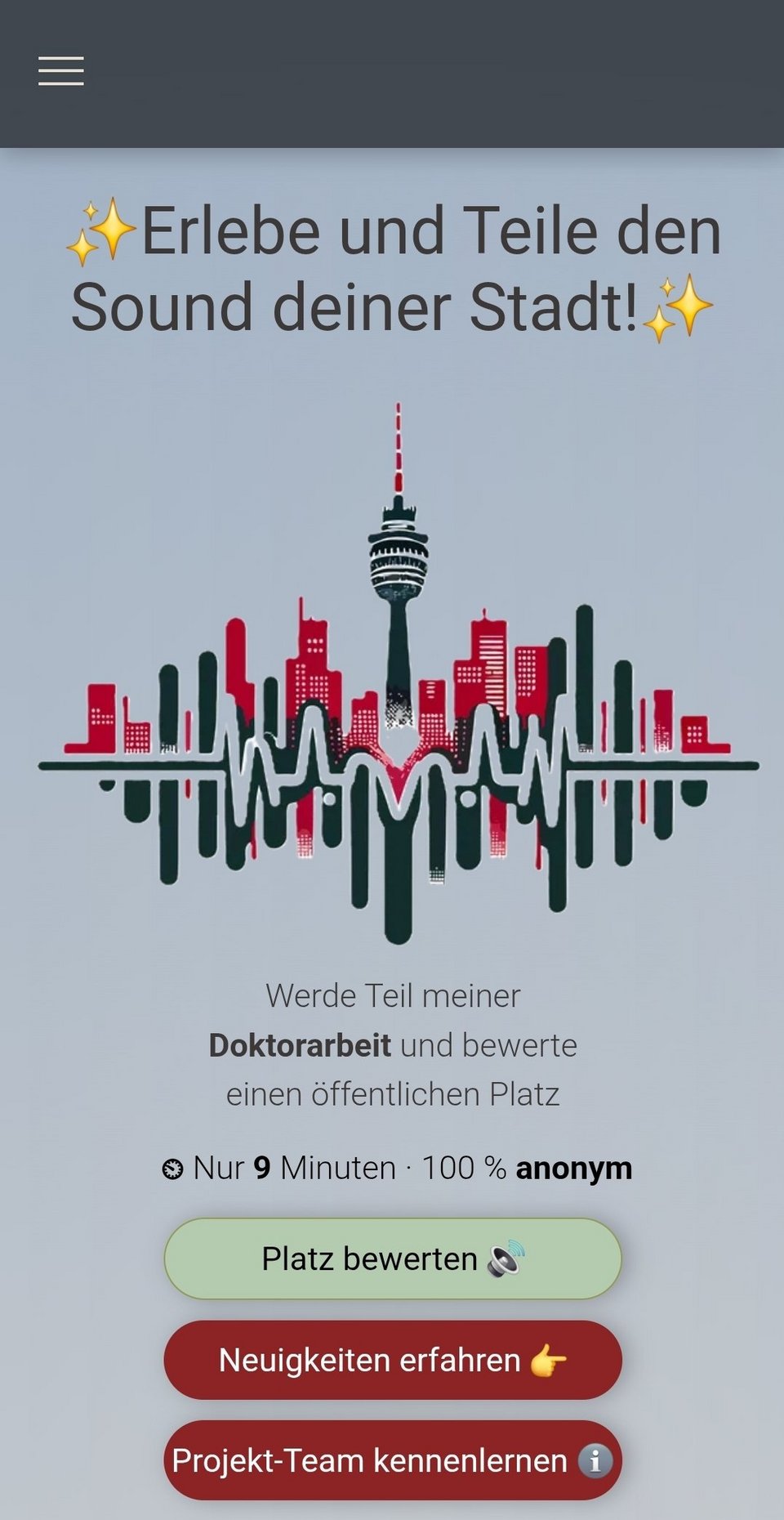 starting page of the web-plattform MyCitySounds