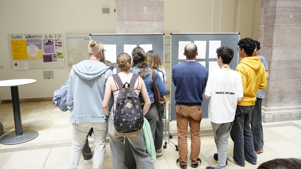 Schüler betrachten die Lösungen